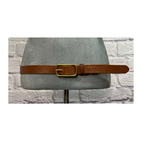 Preppy/boho Leather Belt with Rectangular Gold Tone Buckle - Picture 2 of 5